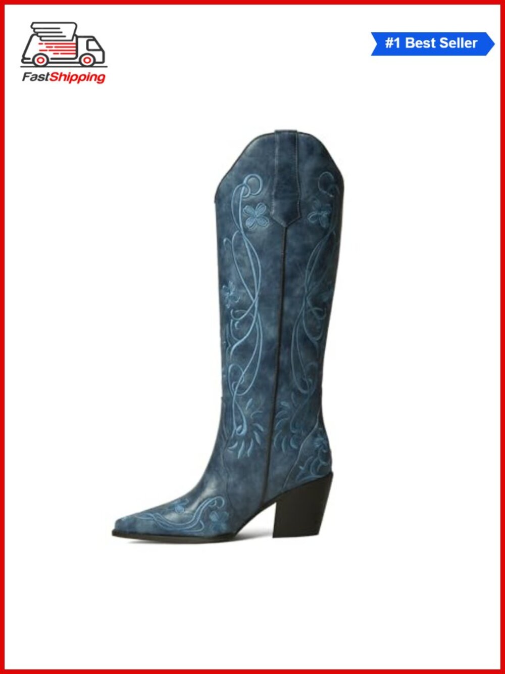 ✨ Cowgirl Knee High Western Boots Floral Embroidered Faux Leather 3in Heel